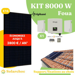 Kit solaire 8000W Autoconsommation 16 panneaux JOLYWOOD 500W + 1 onduleur hybride SOLAX X3 8.0D Foua