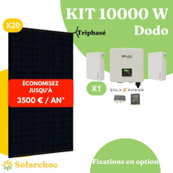 Kit solaire 10000W Autoconsommation 20 panneaux JOLYWOOD 500W + 1 onduleur hybride SOLAX X3 10.0D Dodo