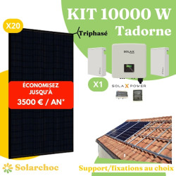 Kit solaire 10000W Autoconsommation 20 panneaux JOLYWOOD 500W + 1 onduleur hybride SOLAX X3 10.0D Tadorne