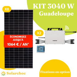 Kit solaire 3040W Autoconsommation 8 panneaux solaires JOLYWOOD 380W + 2 micro-onduleurs HYPONTECH Guadeloupe