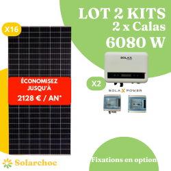 Lot 2 Kits solaires 6080W (2x3040W) Autoconsommation 16 panneaux solaires JOLYWOOD 380W + 2 onduleur SOLAX X1 MINI 3.0 monophasé