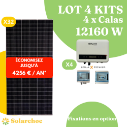 Lot 4 Kits solaires 12160W (4x3040W) Autoconsommation 32 panneaux solaires JOLYWOOD 380W+4 onduleurs SOLAX X1 MINI3.0 monophasé