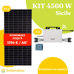 Kit solaire 4560W Autoconsommation 12 panneaux solaires JOLYWOOD 380W + 3 micro-onduleurs HYPONTECH Sicile