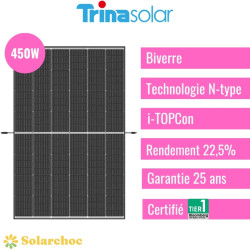 Panneau solaire TRINA SOLAR 450W Cadre noir Vertex S+ Ntype TOPCon TSM-450NEG9R.28