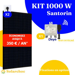 Kit solaire 1000W Plug&Play Autoconsommation 2 panneaux JOLYWOOD 500W + 1 micro onduleur DEYE 1000W Wifi intégré X1 Santorin