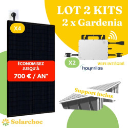 Lot 2 Kits solaires 2000W Plug&Play 4 panneaux JOLYWOOD 500W  2 micro-onduleurs HOYMILES HMS1000W2T wifi intégré