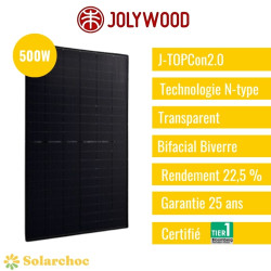 Panneau solaire JOLYWOOD 500W Cadre noir Transparent Bifacial N-type HD108N-R2