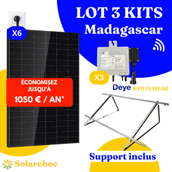 Lot 3 Kits solaires 3000W Plug&Play Autoconsommation 6 panneaux DMEGC 500W + 3 micro onduleurs DEYE 1000W Wifi Madagascar