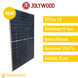 Panneau solaire JOLYWOOD 405W gris silver Bifacial Biverre N-type HD108N-405W