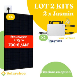 Lot 2 Kits solaires 2000W (2x1000W) Plug&Play 4 panneaux JOLYWOOD 500W + 2 micro onduleurs HOYMILES HMS1000W 2T Wifi intégré