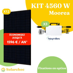 Kit solaire 4560W Autoconsommation 12 panneaux solaires JOLYWOOD 380W + 3 micro-onduleurs HOYMILES HM1500 Moorea